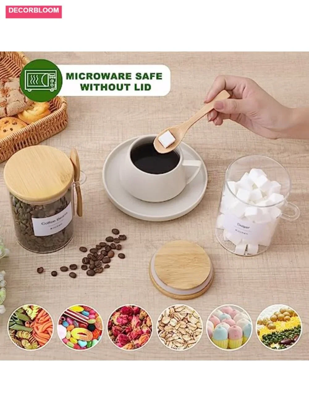 17oz Glass Jar with Bamboo Lid and Spoon - 4 Pack for Kitchen Storage